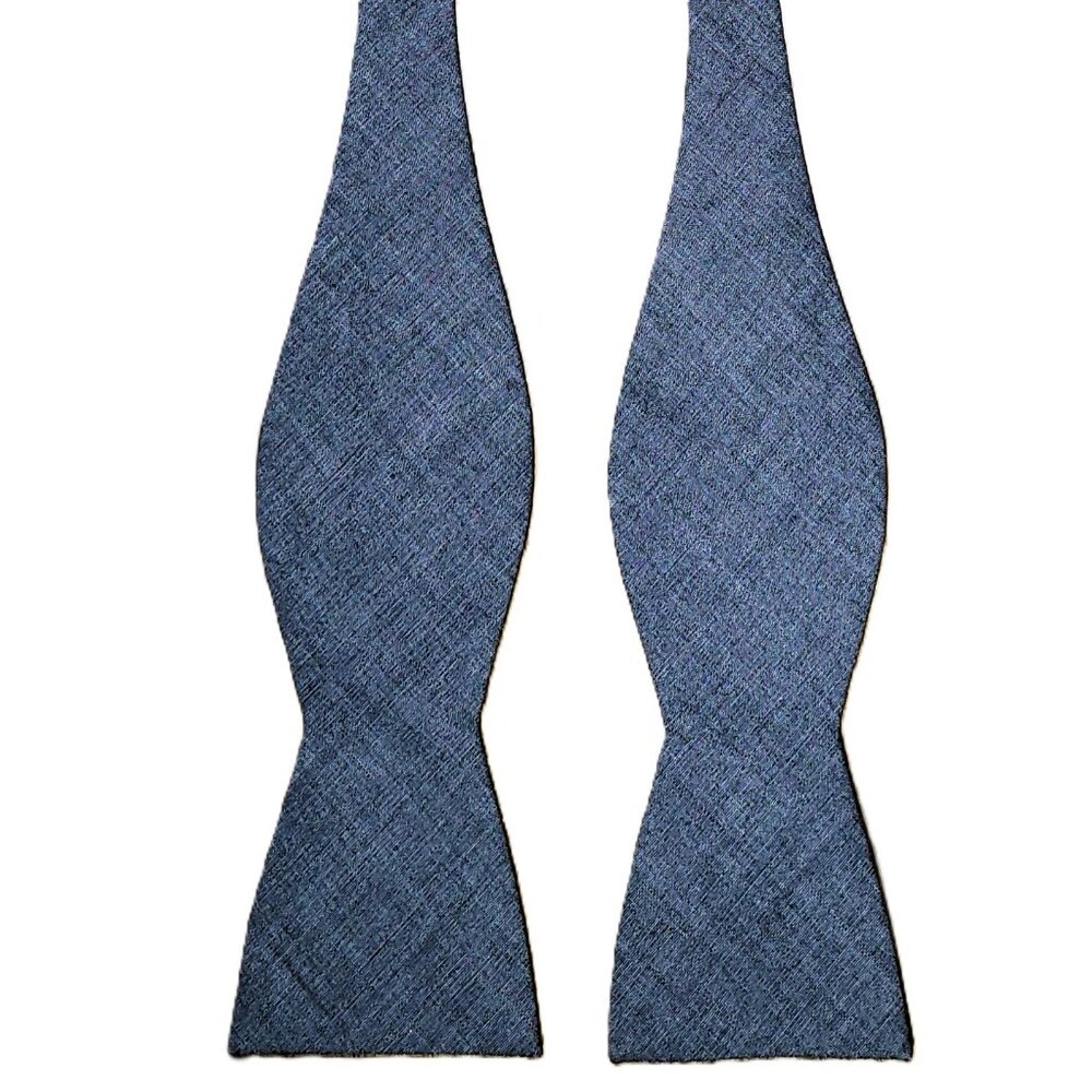 The Tie Bar Set of 3 Bow Ties Cotton Linen Silk Silver Gray Blue Geometric - Picture 4 of 15
